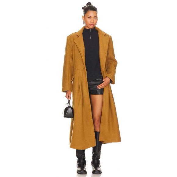 Free People Victoria Pleated Coat Wool Blend Camel Size Small NEW NWT